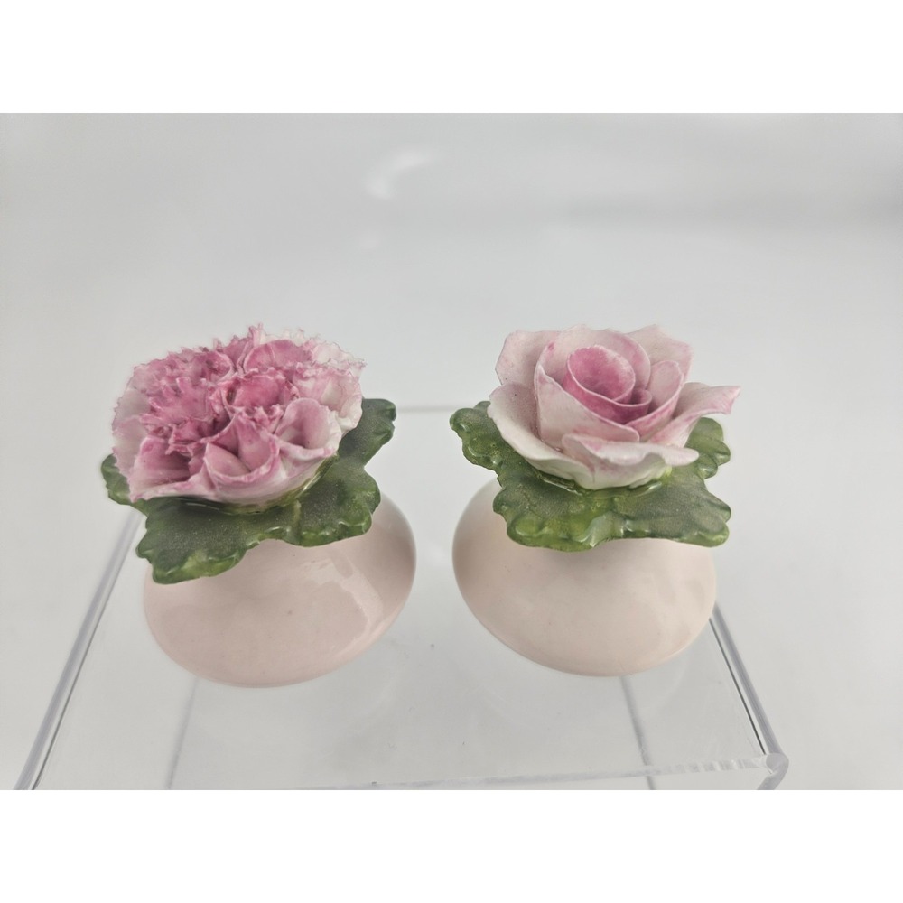 Aynsley Fine Bone China Miniature Floral Vases‎ Pair Rose Carnation